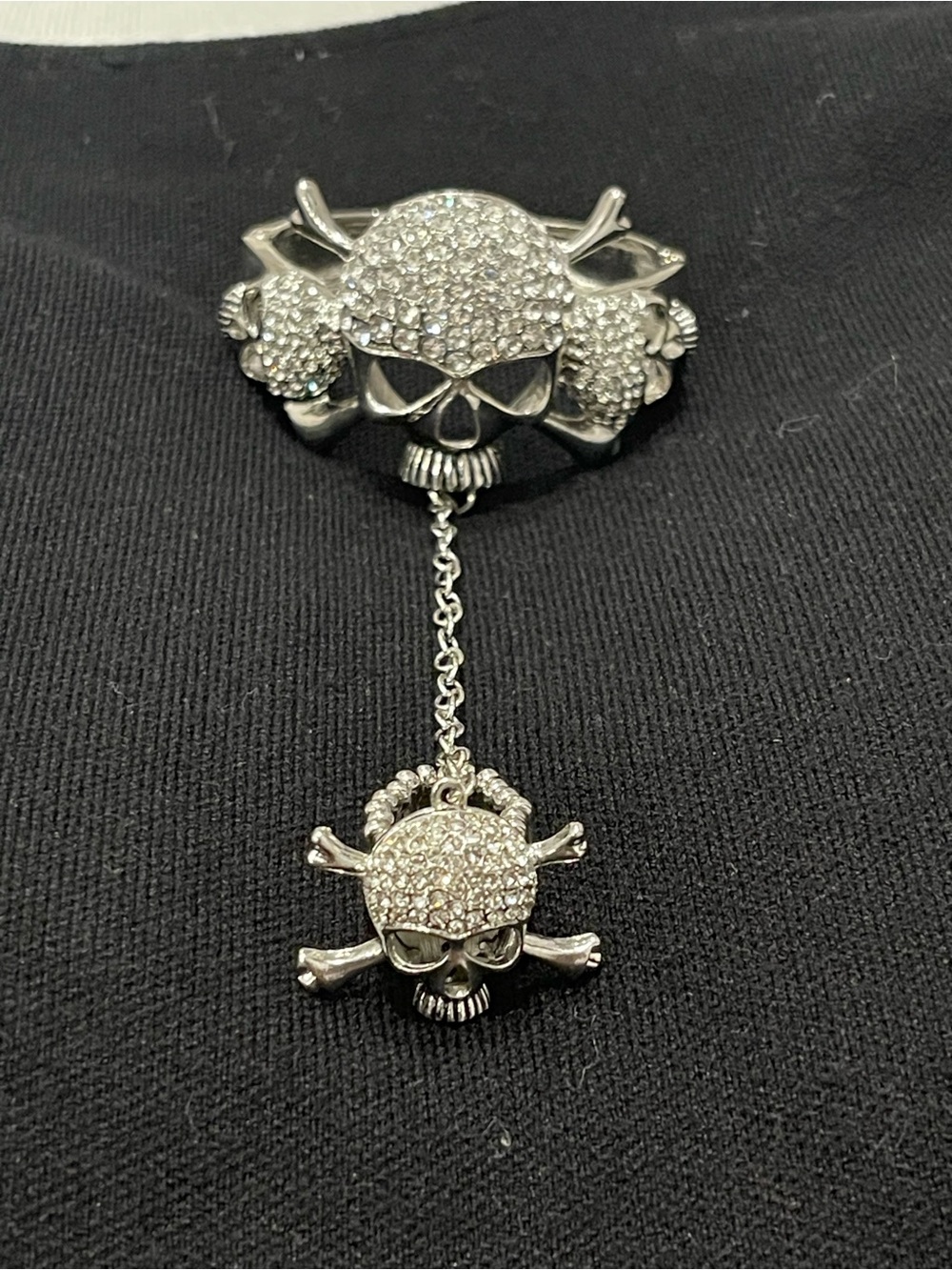 Silver Crystal Skull Hand Chain Bracelet